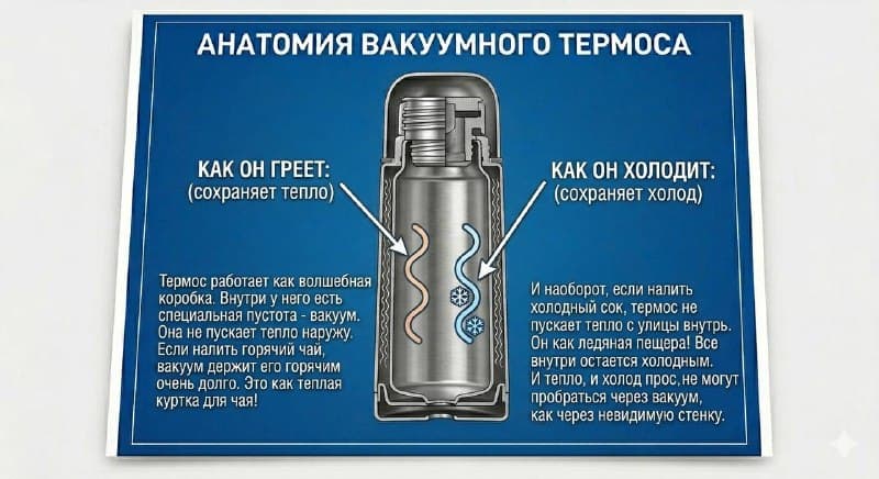 Как термос сохраняет тепло